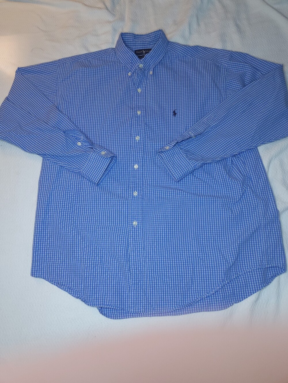 Vtg Ralph Lauren Blake Men XL Blue Gingham Plaid Cotton Button Down Logo Shirt